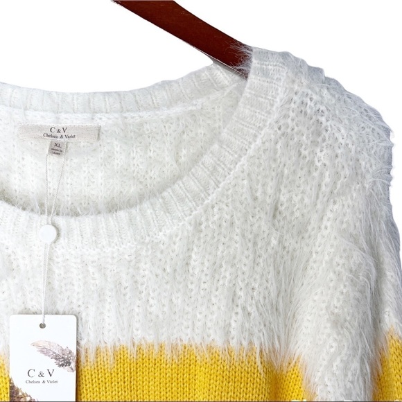 CHELSEA & VIOLET NWT Eyelash Knit Striped Sweater Size XL in Yellow and Cream - Picture 5 of 15